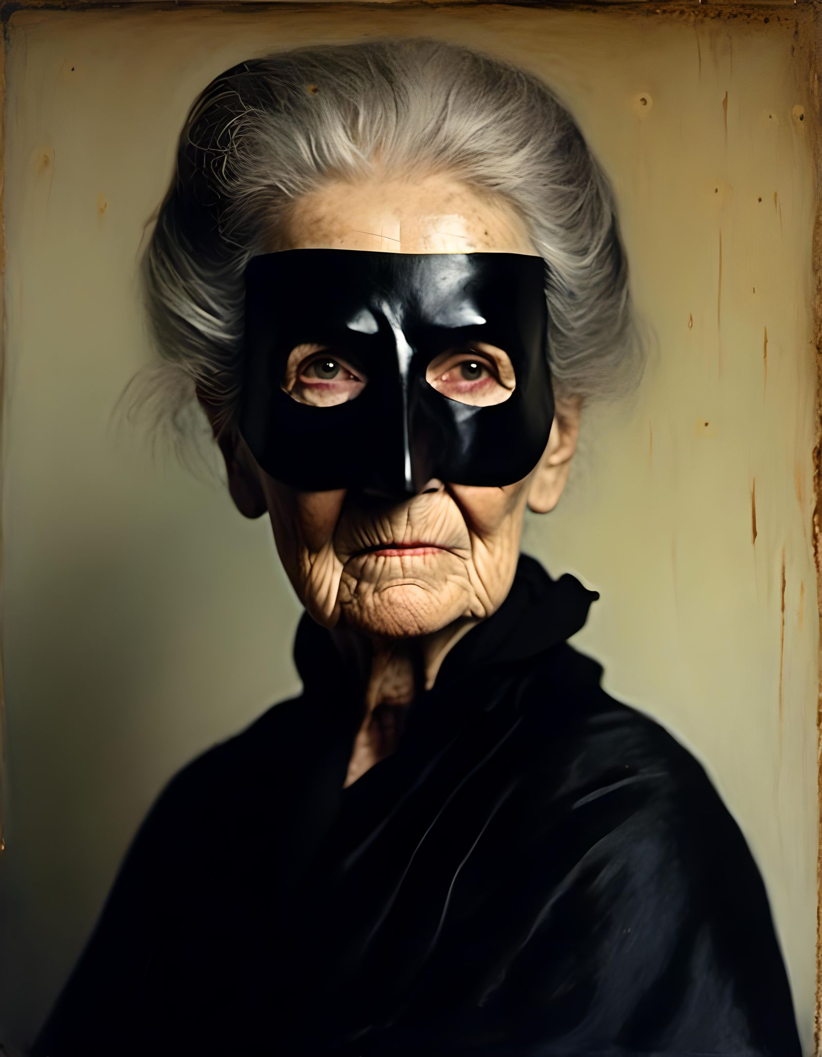 Old Woman as Zorro in Tonalist Style