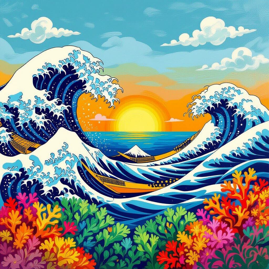 Vibrant Ocean Scene with Green Plants and Orange Coral