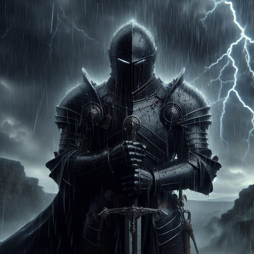 Valiant Crusader Stands Firm During Thunderstorm