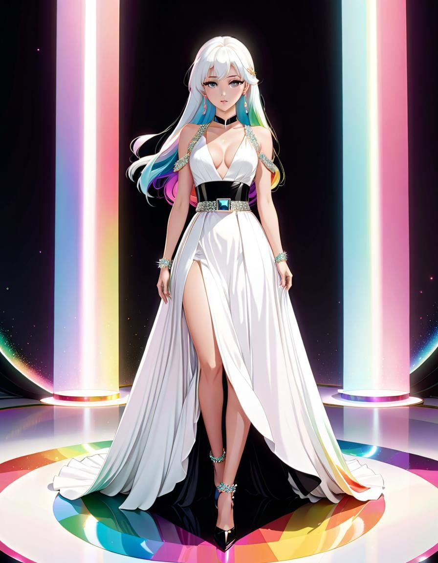 Anime Style Dress with Rainbow Skirt