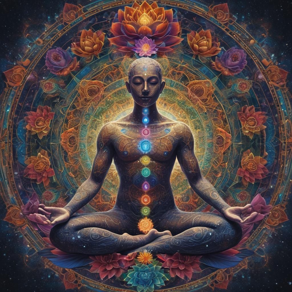 Meditative Chakra Alignment in Astral Illustration