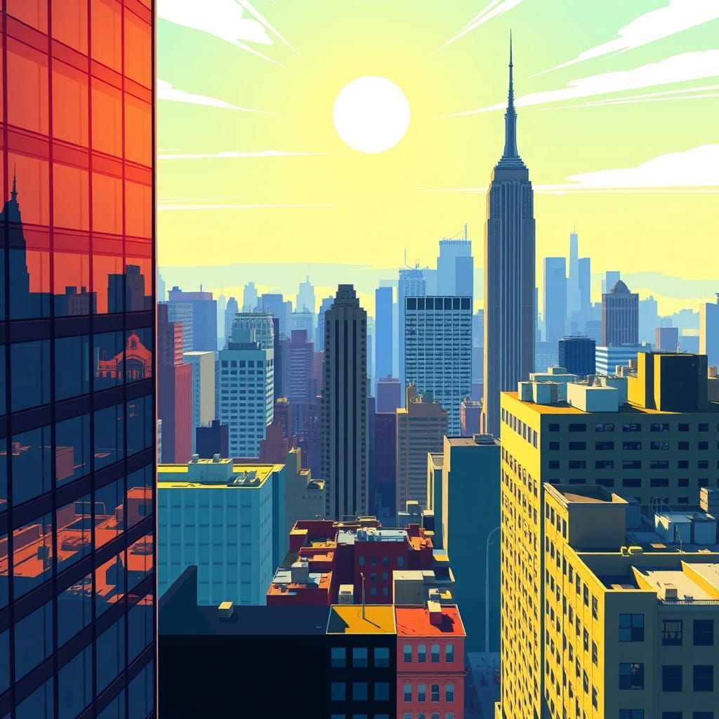 Vibrant New York Cityscape in Dynamic Art Deco Style