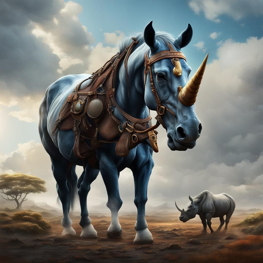 Rhinoceros Horned Horse: Detailed Fantasy Concept Art
