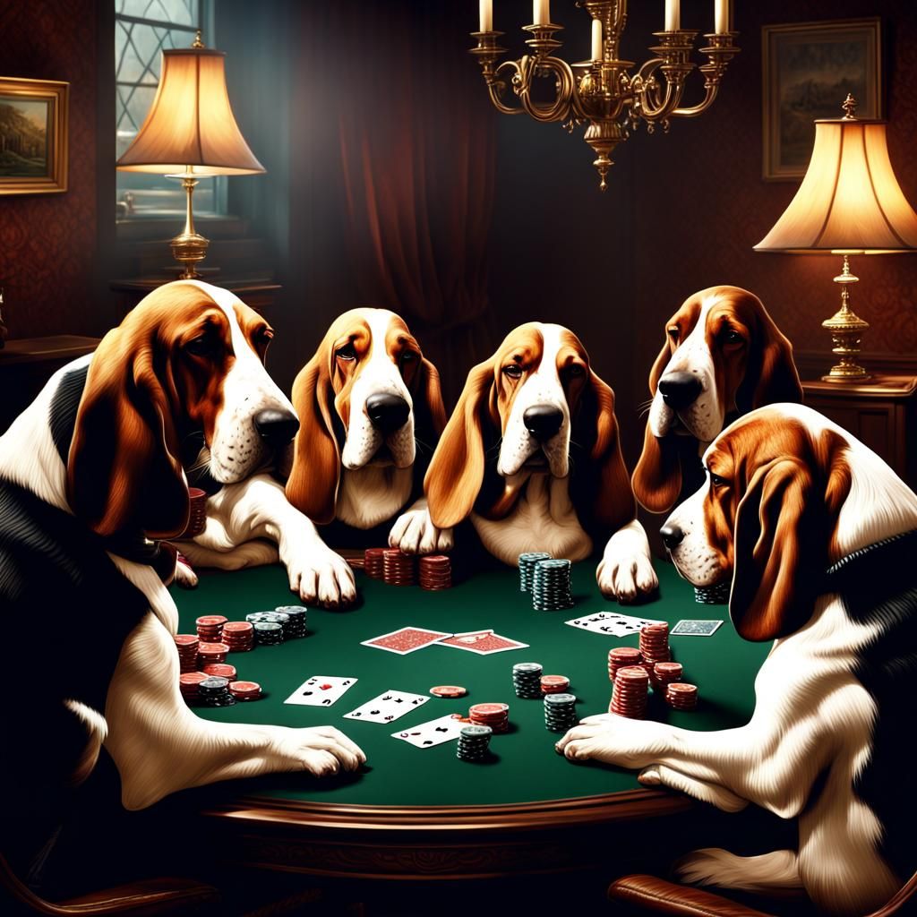 Basset Hounds Playing Poker: Digital Matte Painting