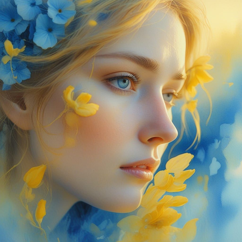 Dreamy Watercolor Portrait: Woman's Surreal Memory