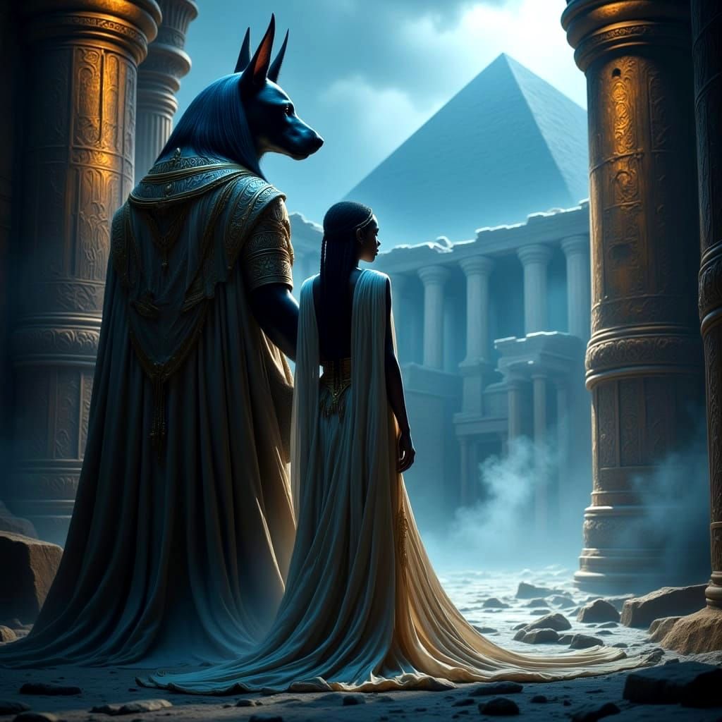 Imposing Anubis in Ancient Egyptian Temple Scene