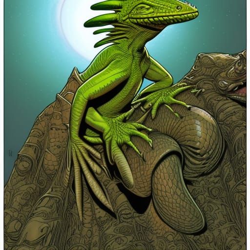 Lizard Alien in Comic Book Art Style
