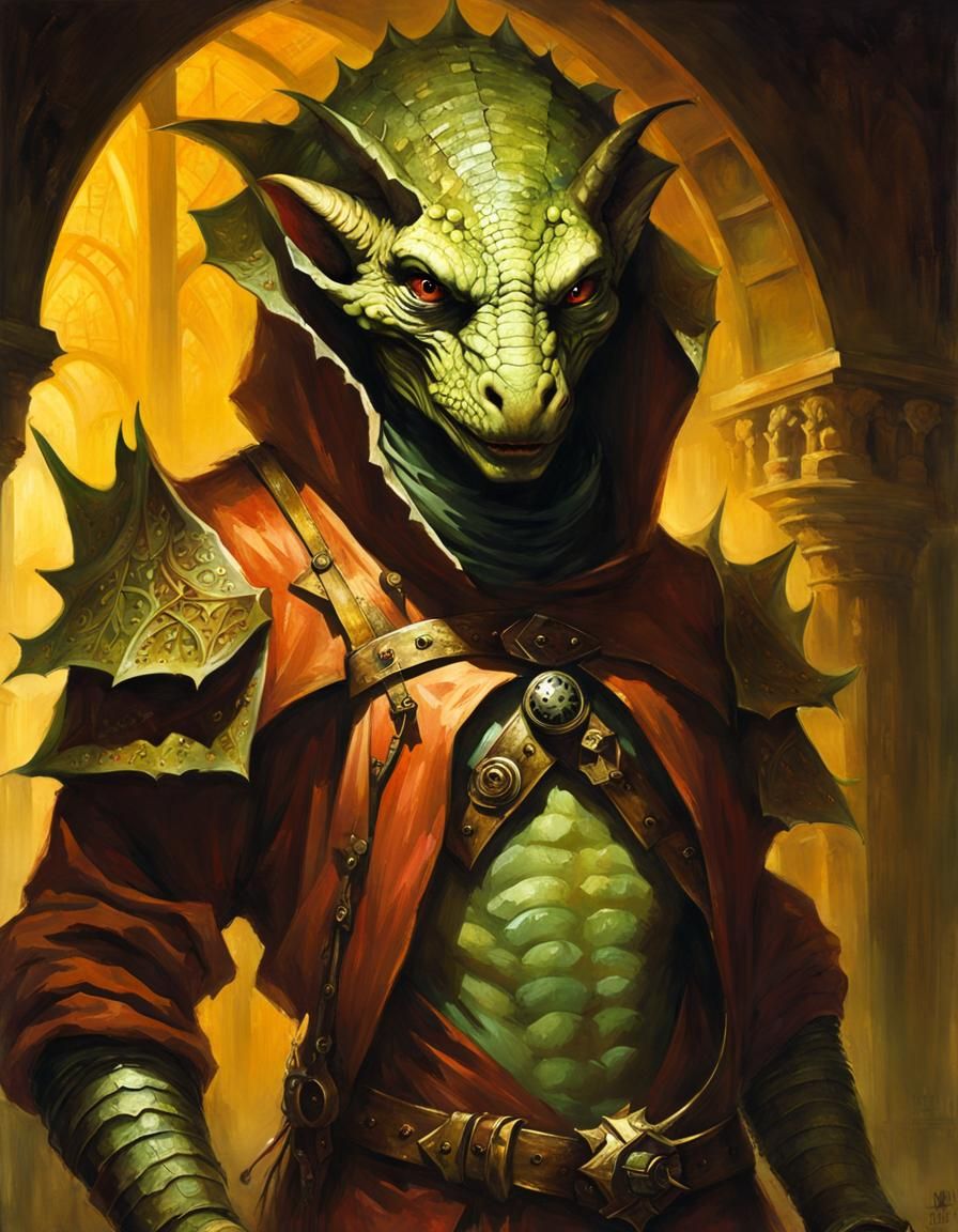 Furry Reptilian Bandit in Medieval Dungeon