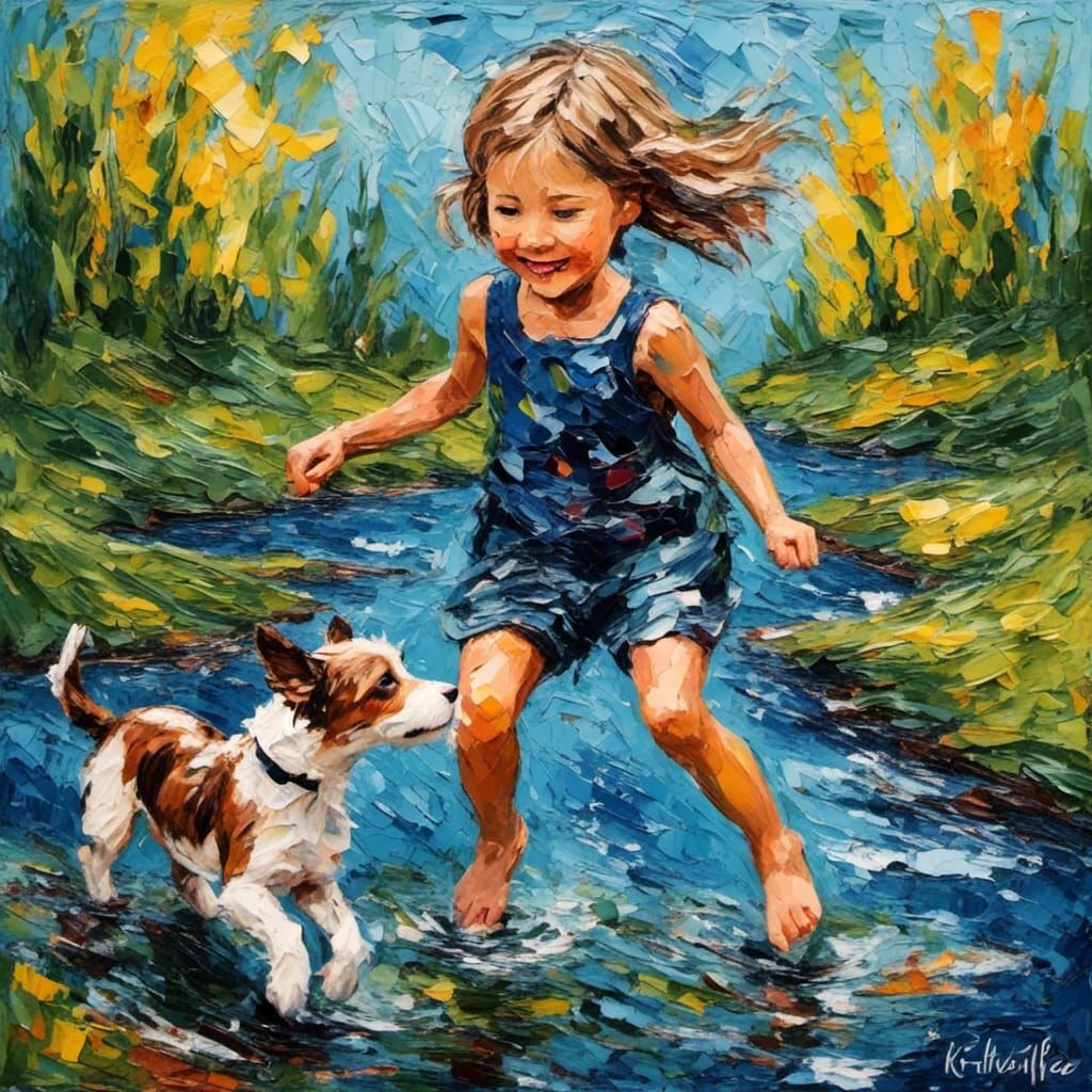 playing in the creek