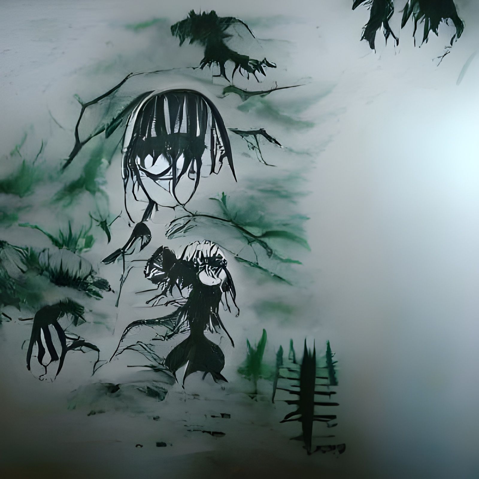 Nightmare Forest: Anime Ink Drawing