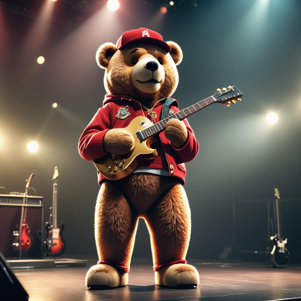 Realistic 3D Teddy Bear Rockstar on Stage