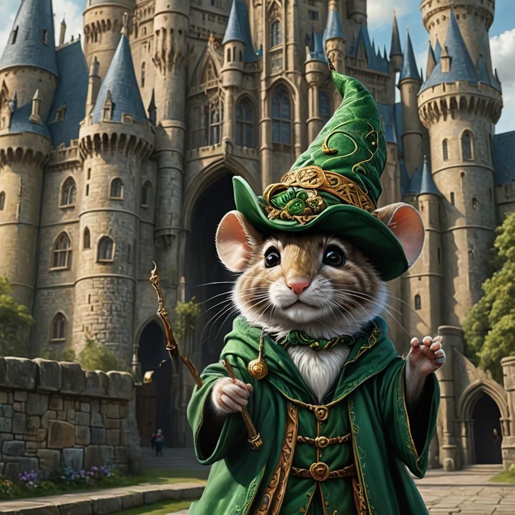 Mouse Wizard's Wand Mishap at Hogwarts in Magical Realism