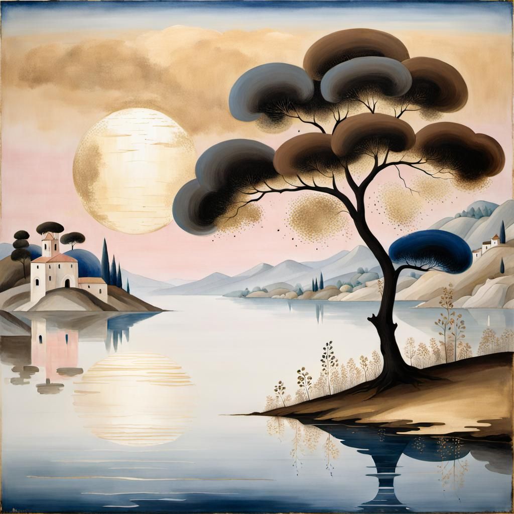 Fra Angelico Style Tree by Water