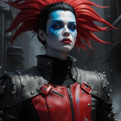 Punk snow white with big red boots 
Punk background