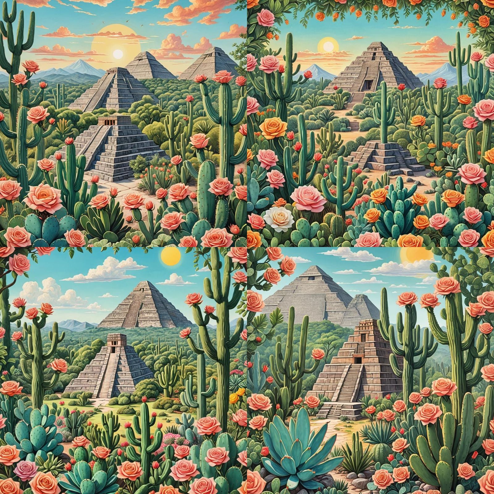 Fairytale Mexican Landscape in Cartoon Style