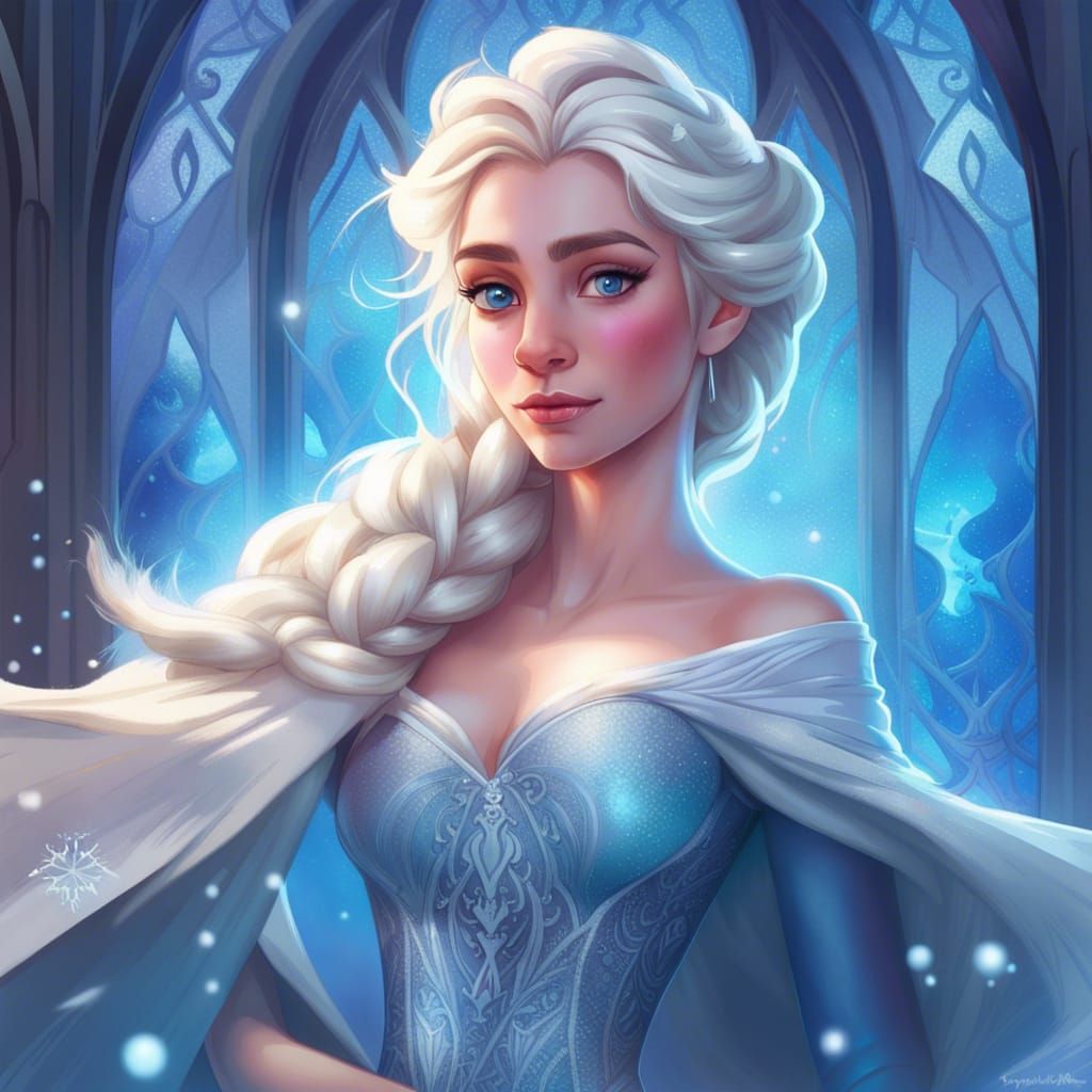 Majestic Snow Queen Elsa Portrait in Art Nouveau Style