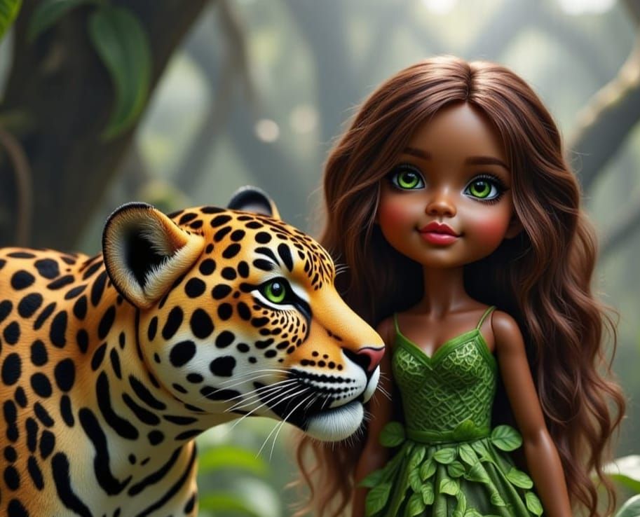 Bratz Doll and Jaguar in Jungle, 3D Photorealism