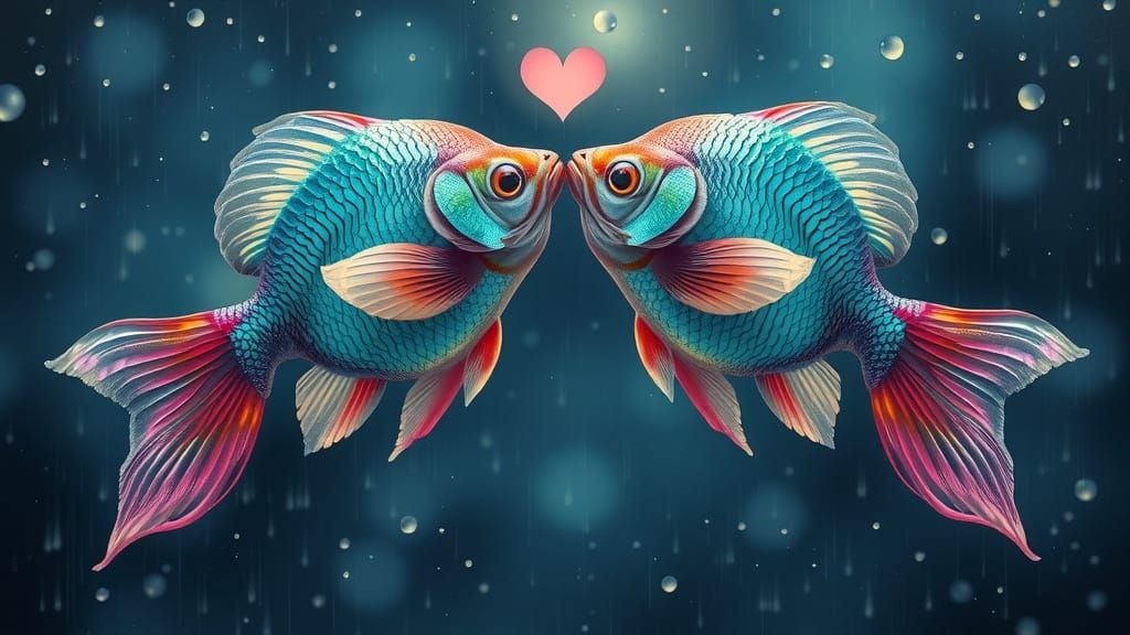 Surreal Aquatic Ballet with Entwined Fish Couples in Starry ...