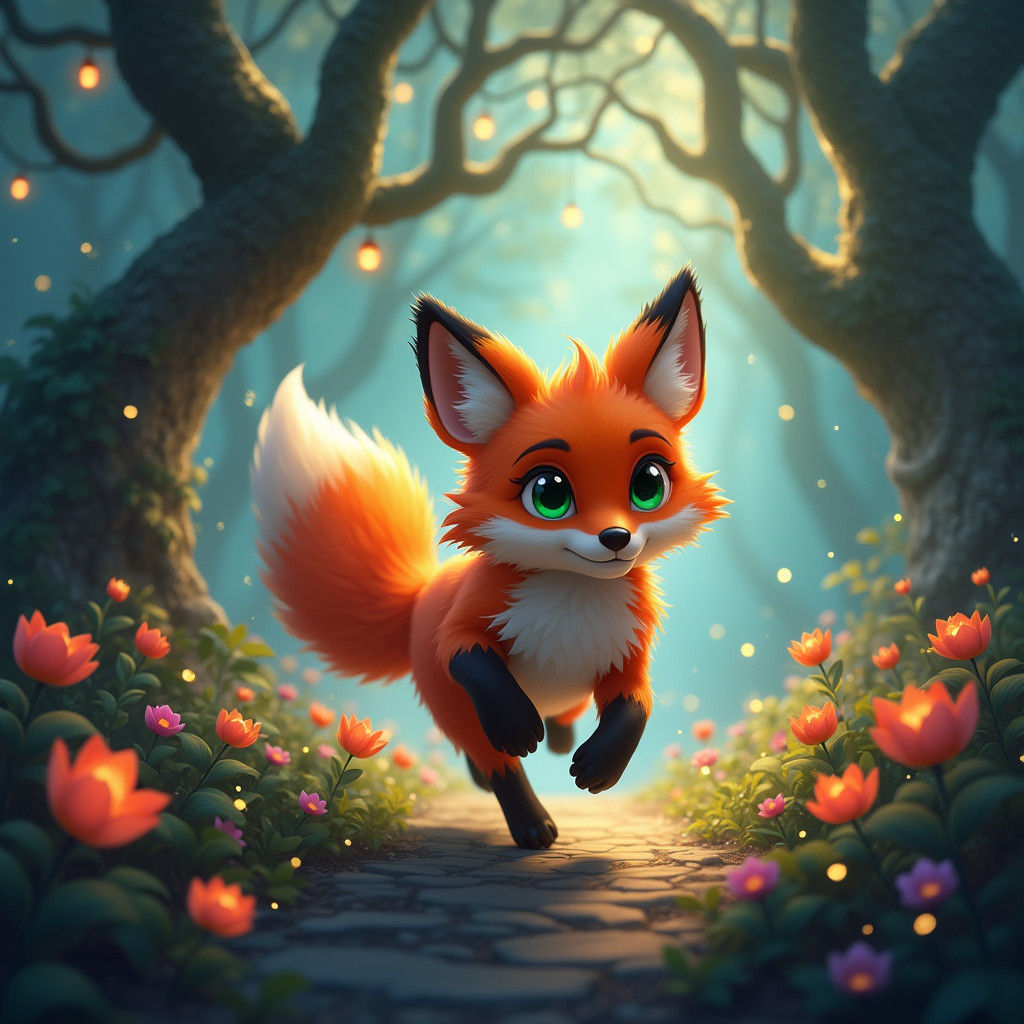 Anthropomorphic Fox in Enchanted Forest, Fantasy Concept Art