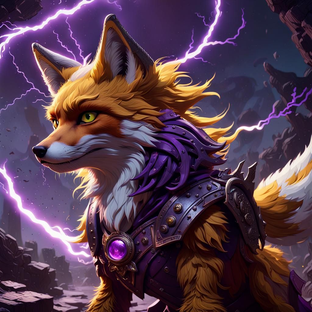 Detailed Fox in Dark Fantasy Art Style