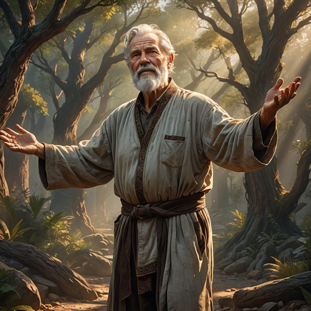 Serene Man Invites a Warm Hug: Fantasy Concept Art