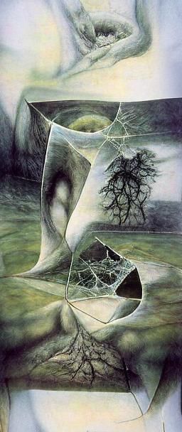 Surreal Geometric Wound with Roots: Digital Art