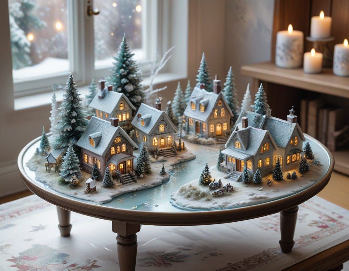 Ethereal Christmas Village in Soft Watercolour Style