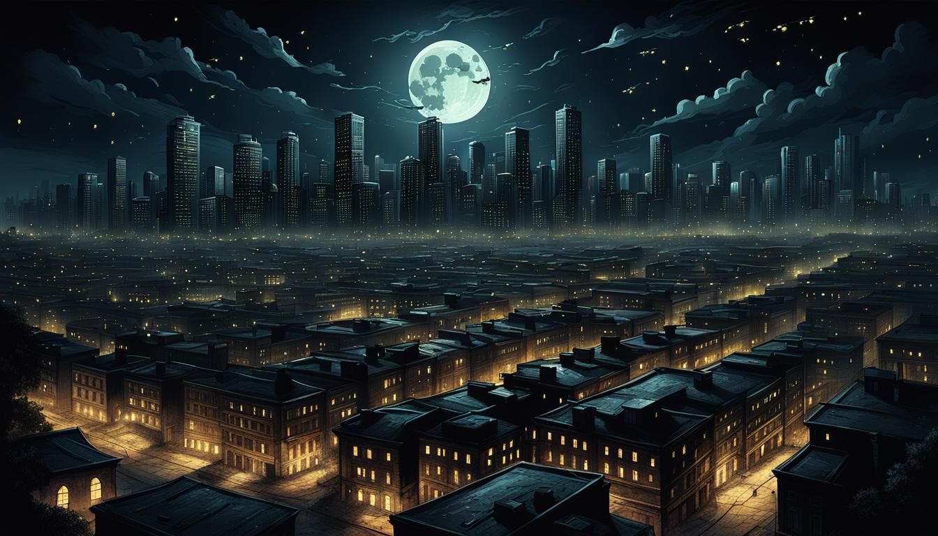 Divine Horror Cityscape in Thick Outlines