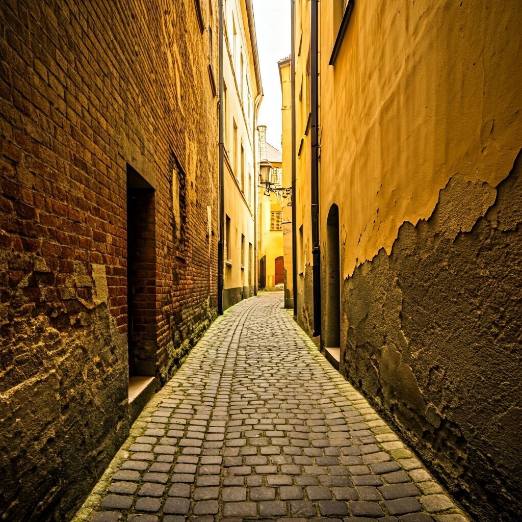 Moody European Alleyway in Golden Light