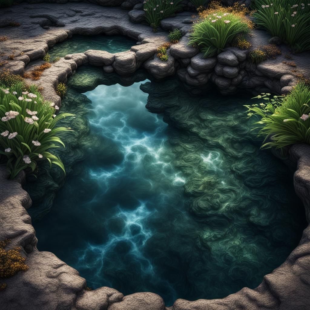 Hyperrealistic Bubbling Spring Pool in Fantasy Style