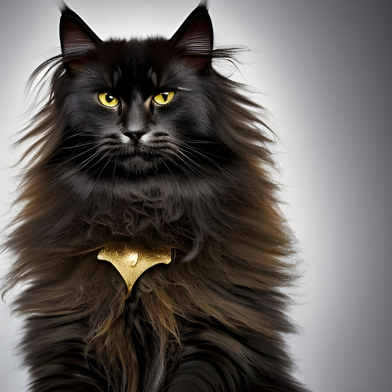 Armored Black Norwegian Forest Cat Portrait