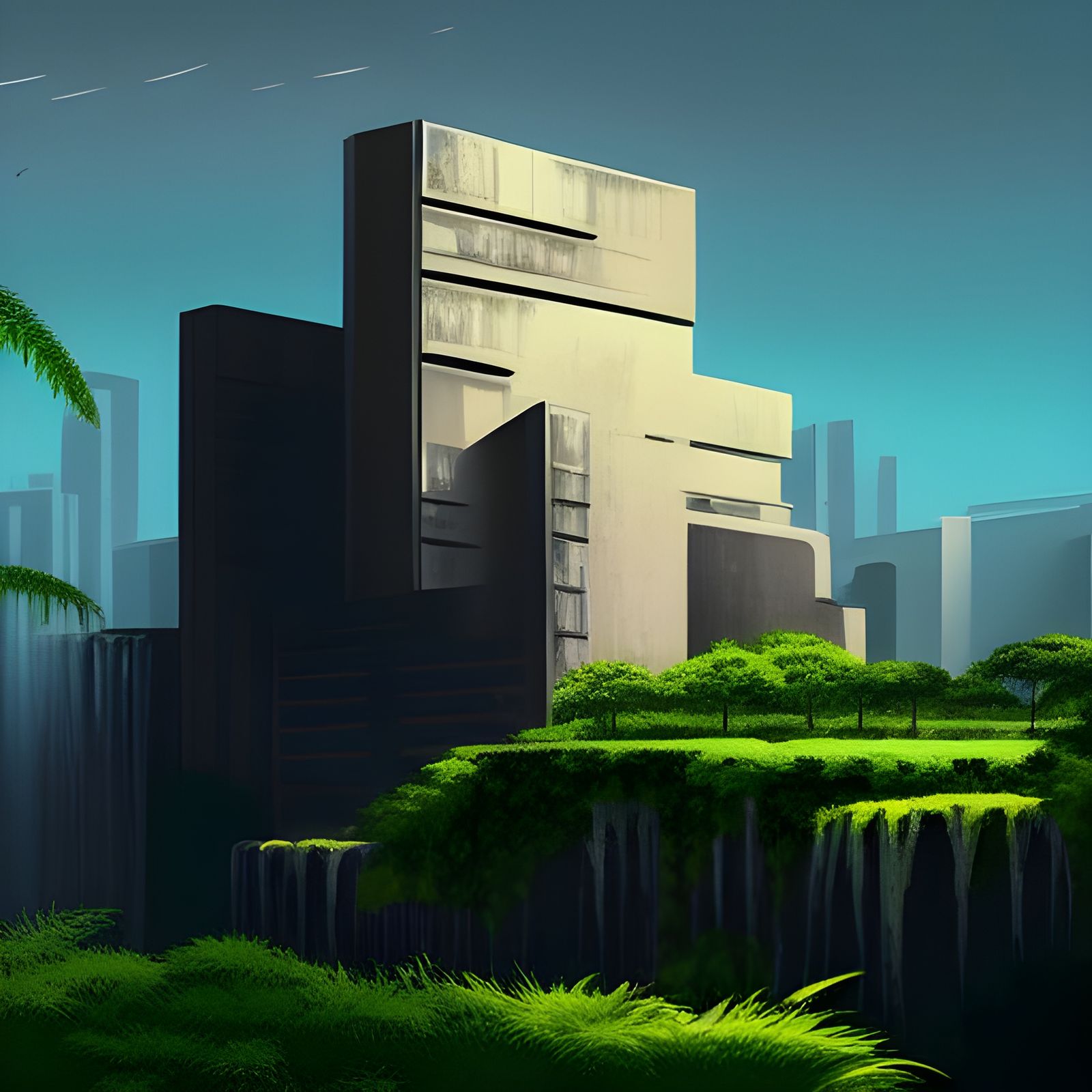 Brutalist Castle in Alien Jungle Photo