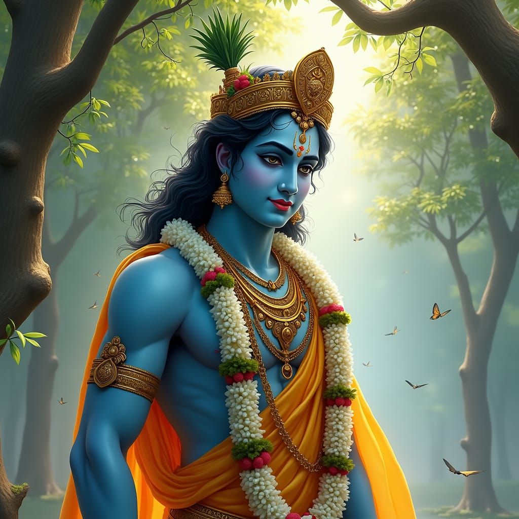 Krishna with Golden Regalia in Traditional Indian Art