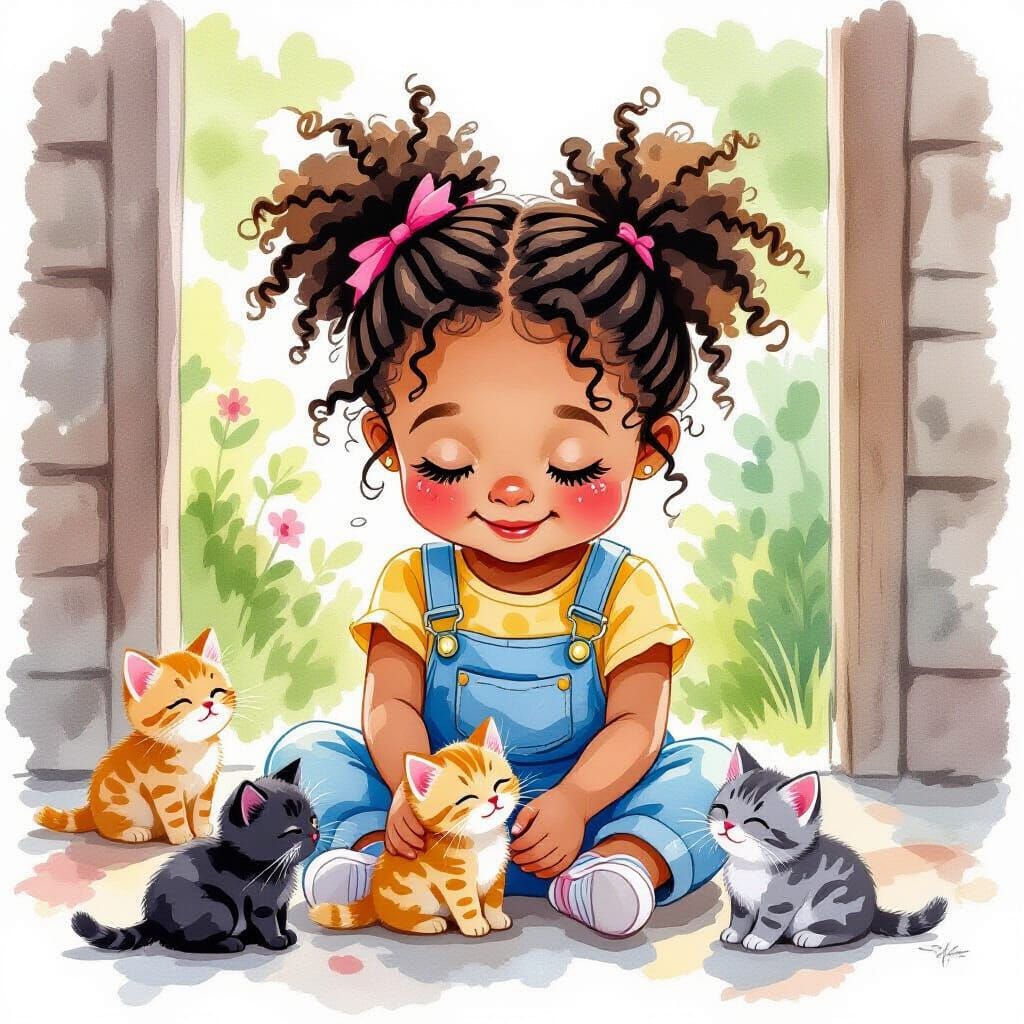 Girl with Kittens: Expressive Watercolor Illustration