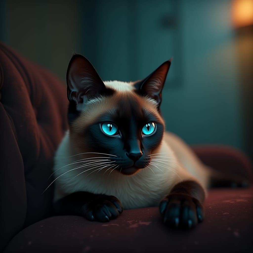 Mysterious Siamese Cat in Film Noir Style