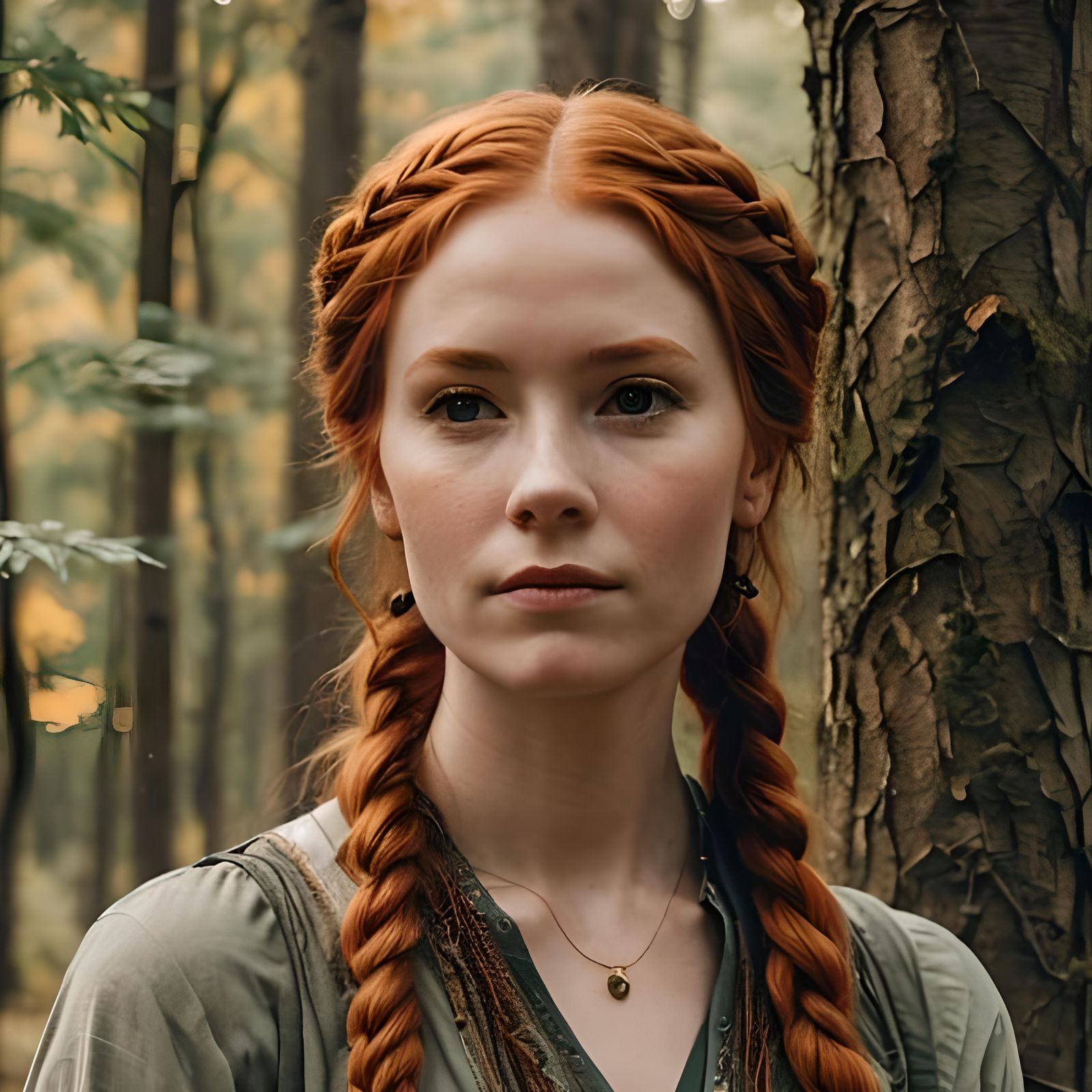 Redhead Engineer in Autumn Forest, Dynamic Lighting