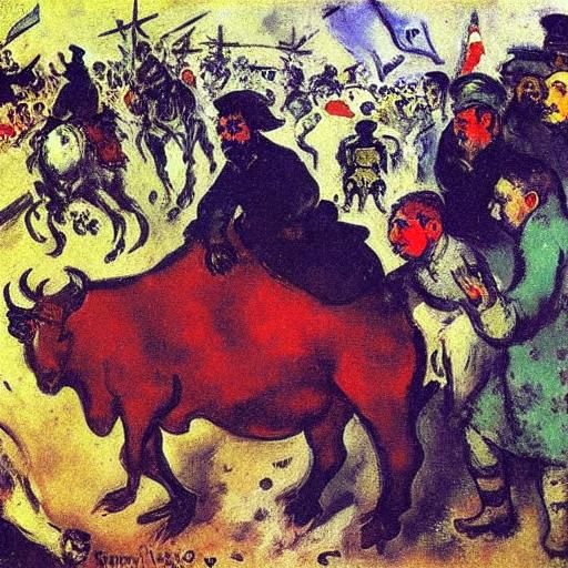 Ox Frog Observes Battle: Post-Impressionist Fauvist Style