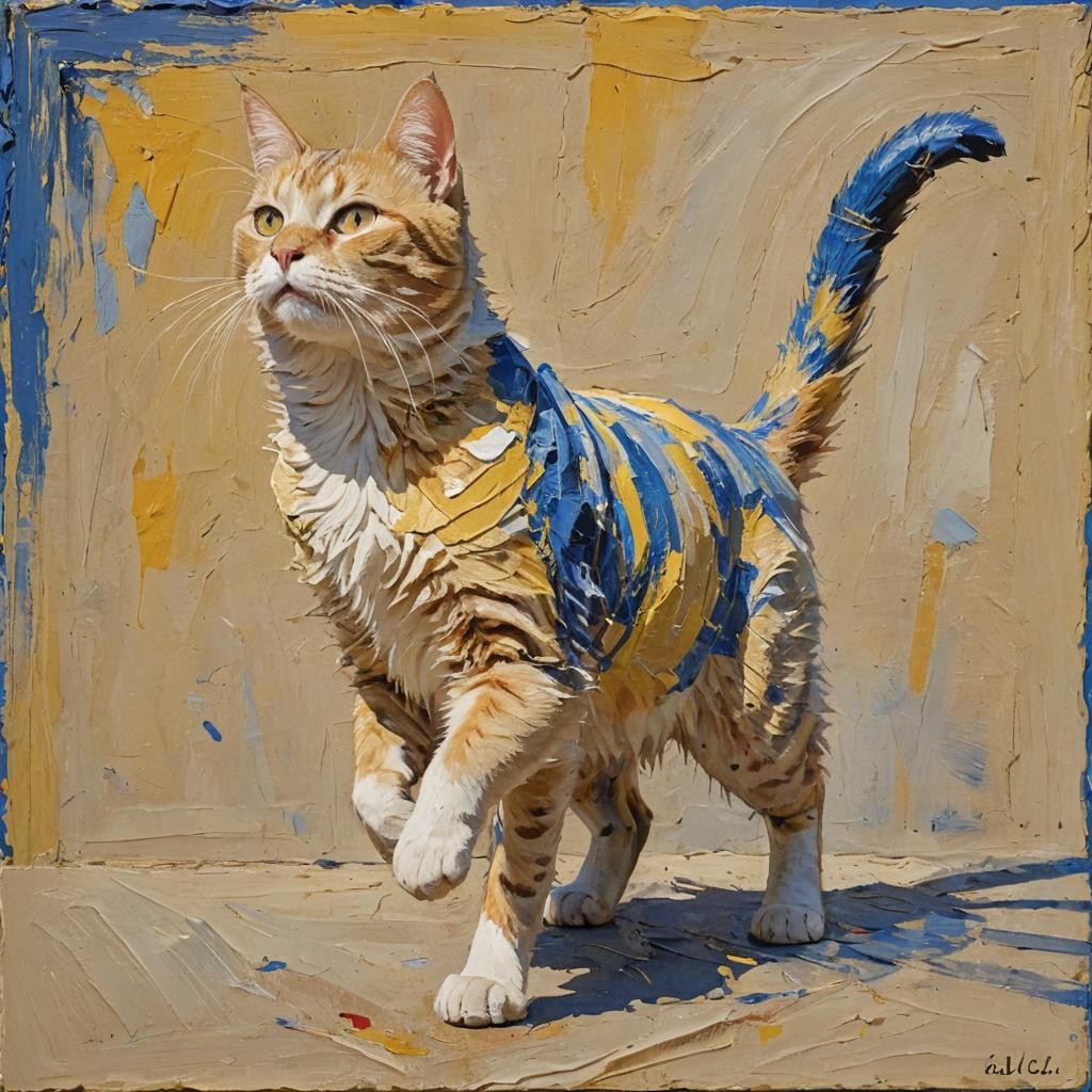 Expressionist Cat Galloping with Impasto Paint