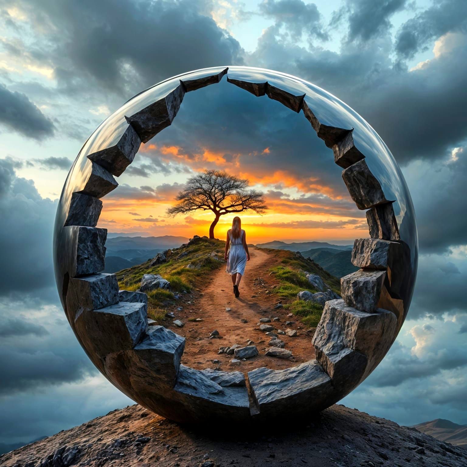 Surreal Chrome Reflection of Fantasy Landscape