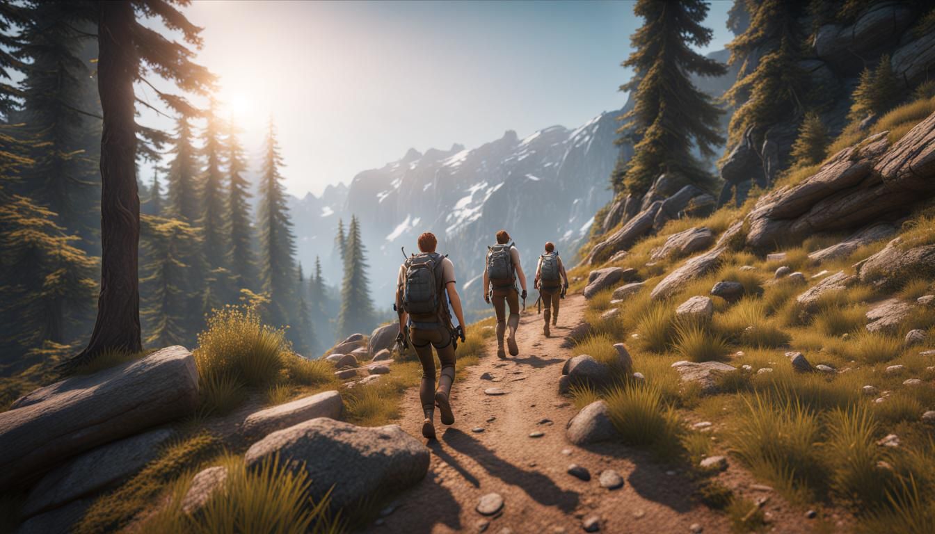 Epic Hiking Scene in 3D Game Style