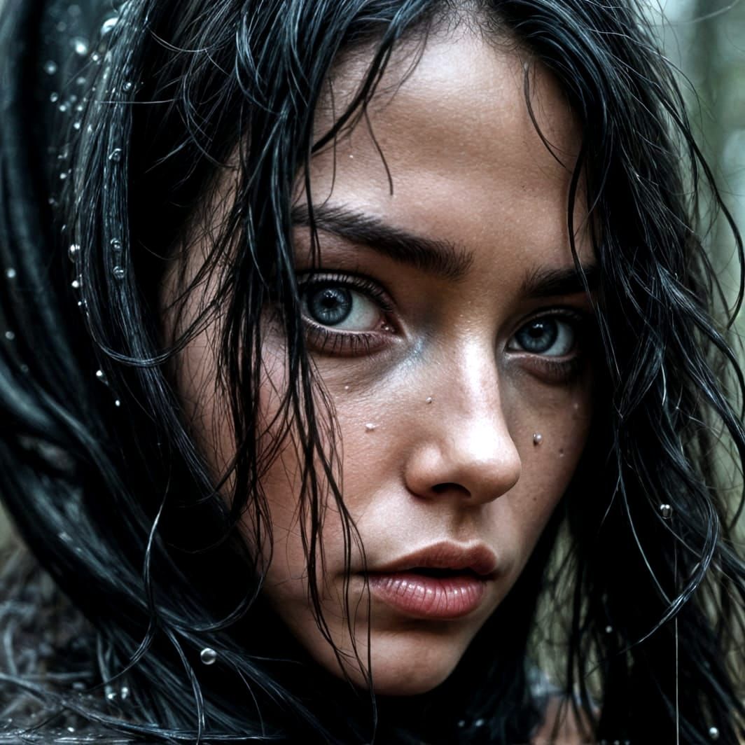 Wet Goth Model in Hyper Realistic Portrait