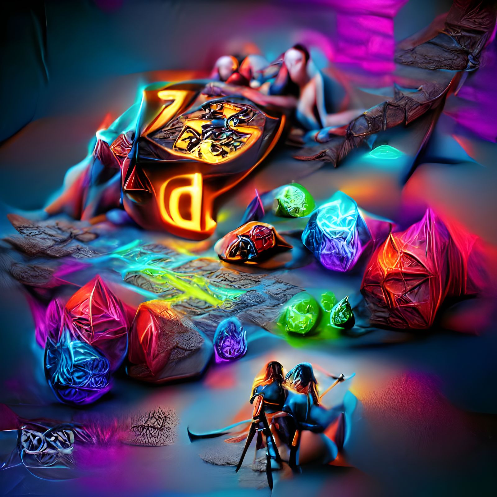 Dungeons and Dragons Dice in Neon VRay Style