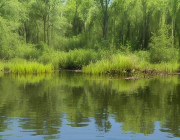 Colorful Swamp Lake Scene in Summer