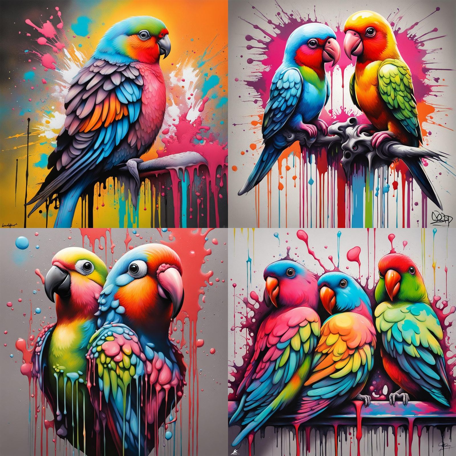 Colorful Graffiti Lovebird in Splash Art Style
