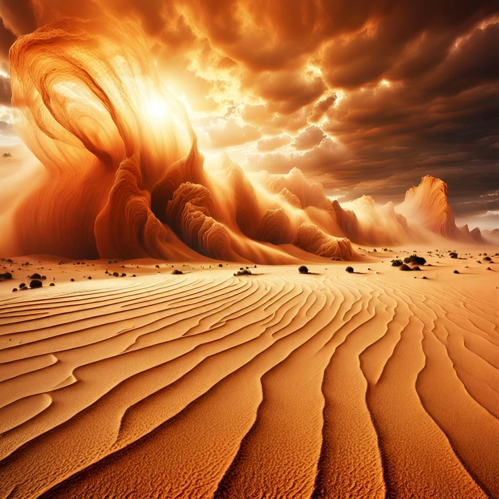 Epic Desert Sandstorm in Surreal Digital Landscape