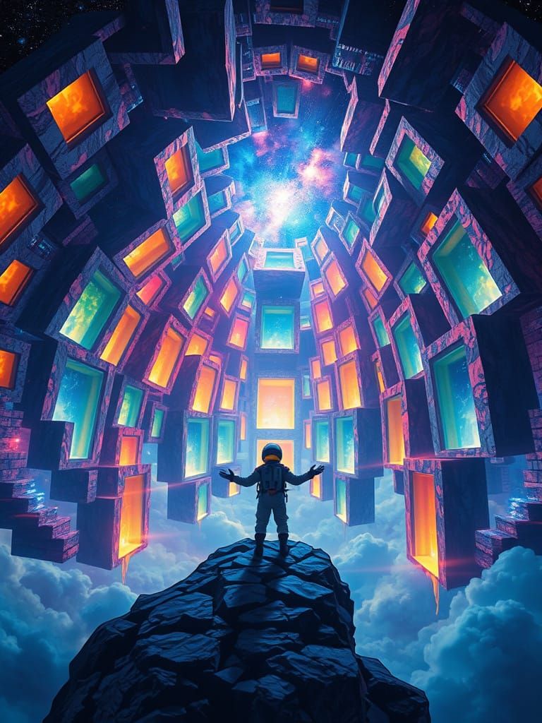 Astronaut at Portal in Surreal Cosmic City