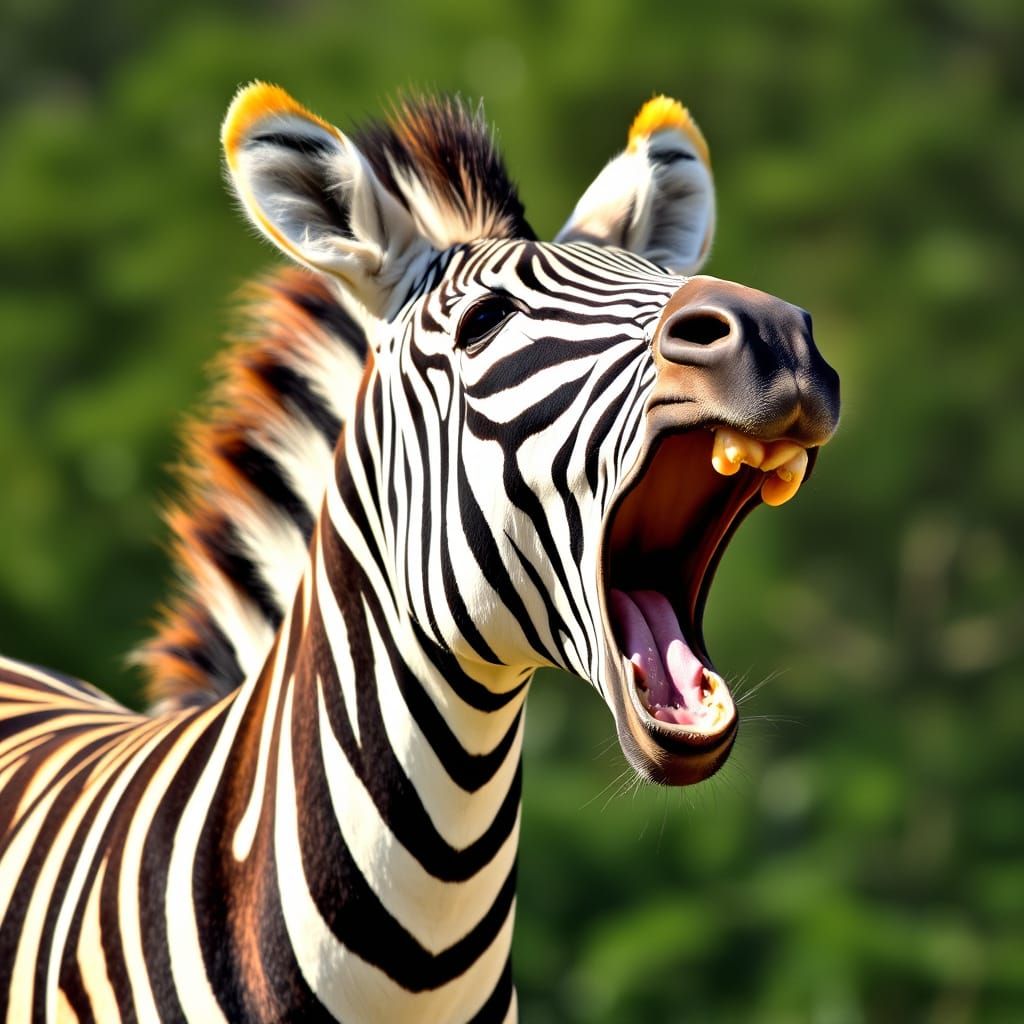 Vibrant Yellow Zebra Yawning Wide