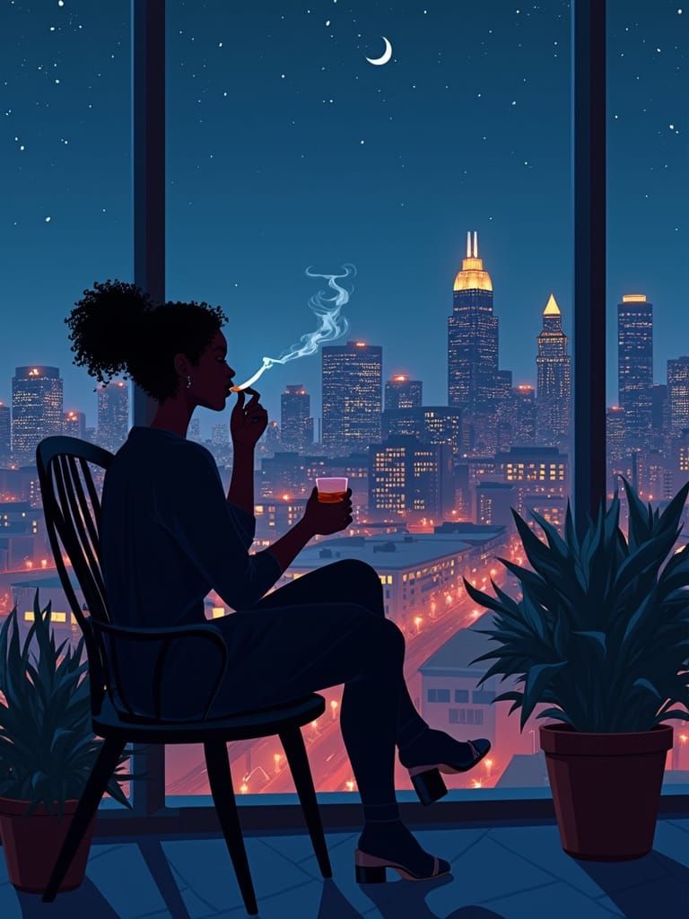 Silhouette of Woman Overlooking Milwaukee Skyline