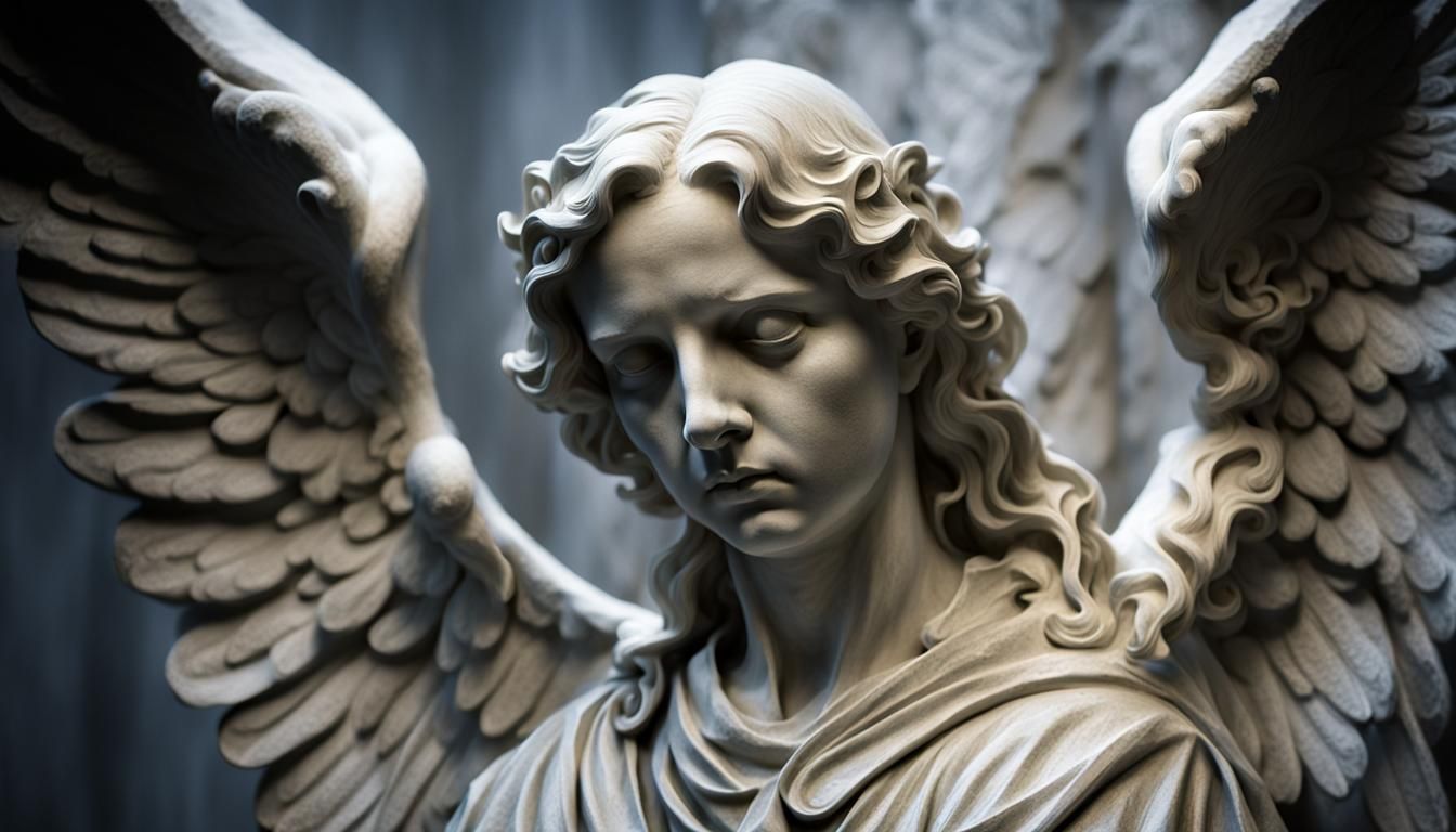Sorrowful Angel Sculpture in Baroque Style