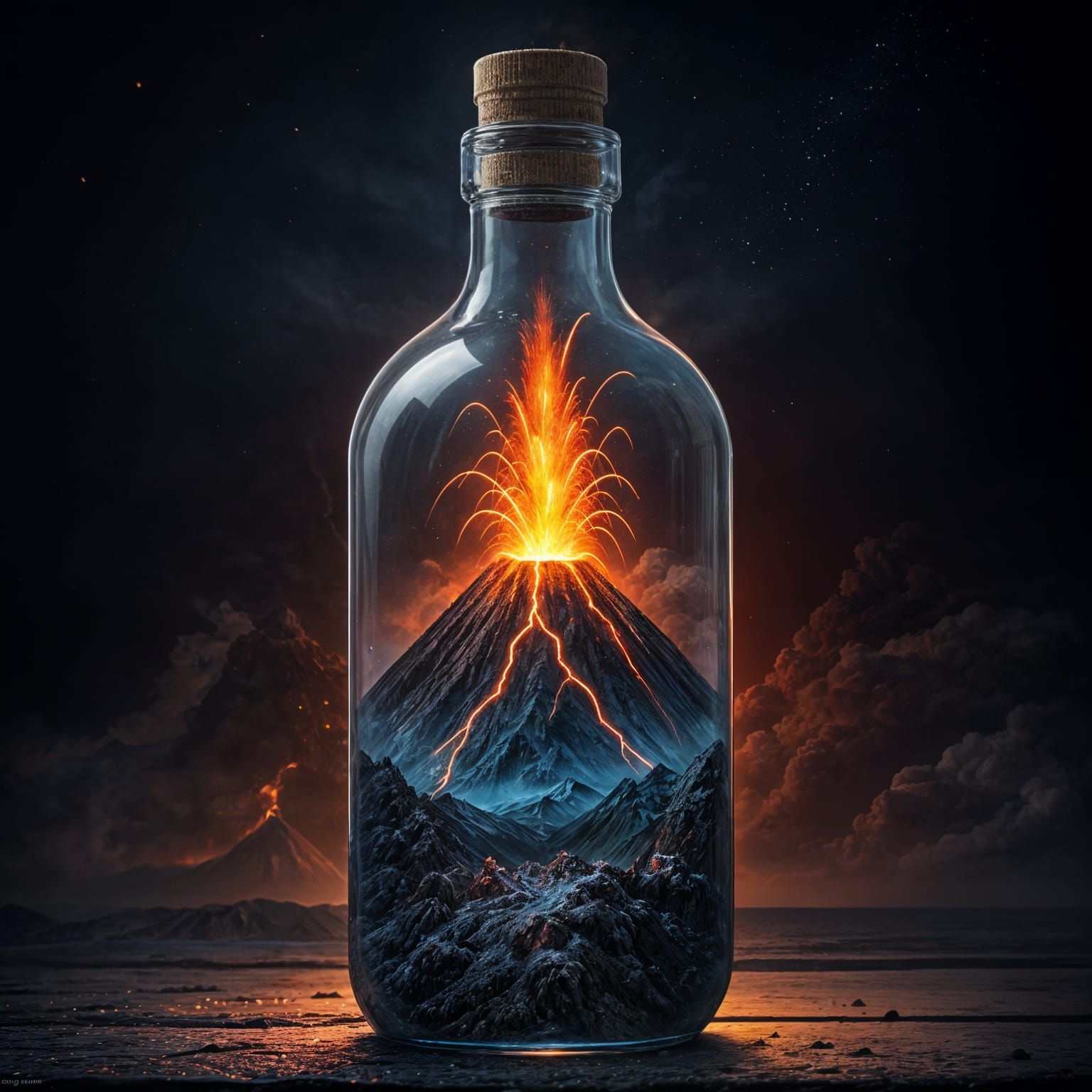 Volcanic Eruption in a Bottle: Digital Art